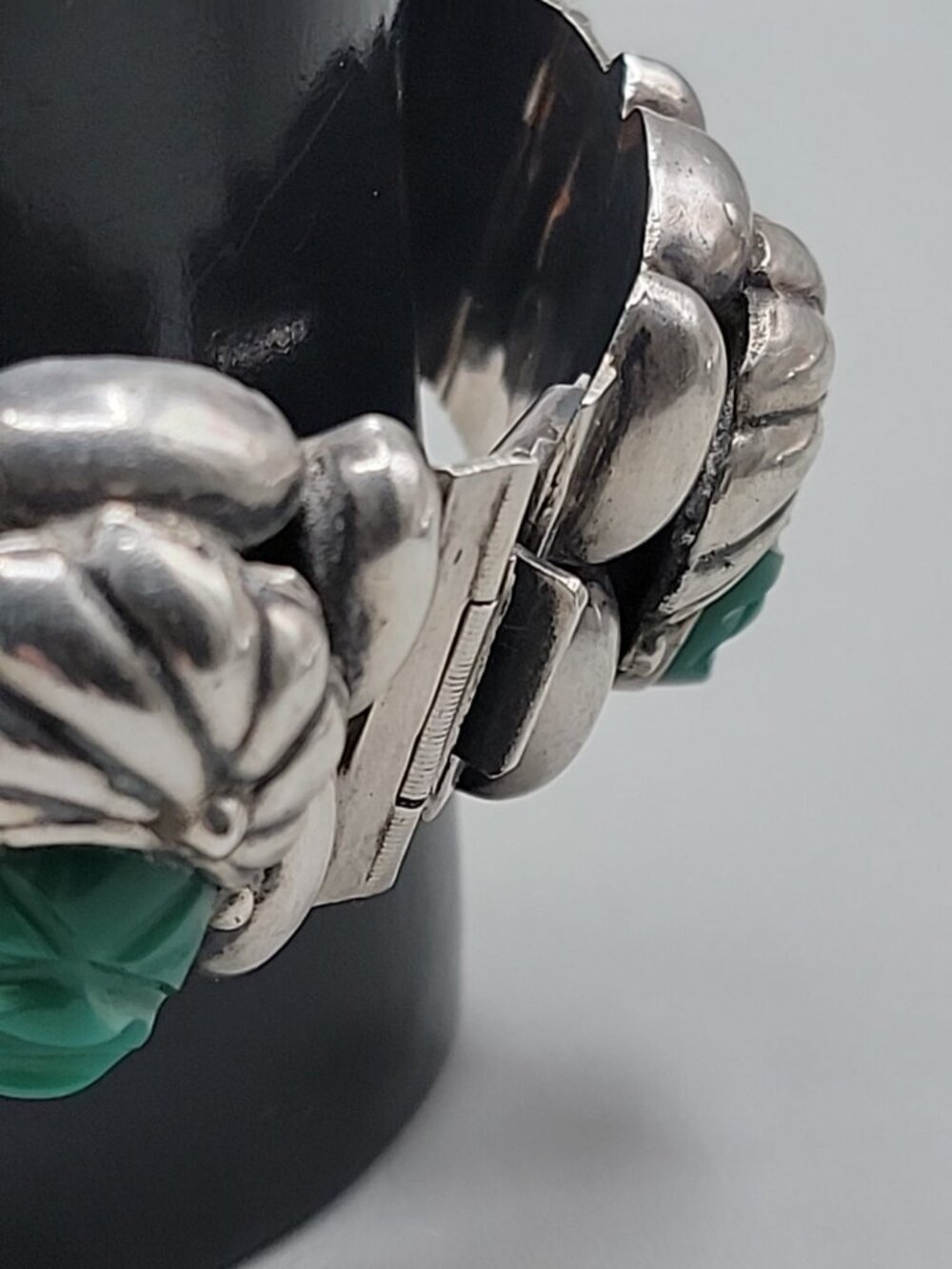 VTG Rancho Alegre Taxco 925 Green Onyx 5-Face Portrait Panel Bracelet 60.67g 7" - Picture 5 of 16